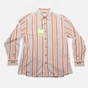 NWT Tommy Bahama Boulevard LS 100% Silk Striped Terr Cotta MSRP $140 Size L